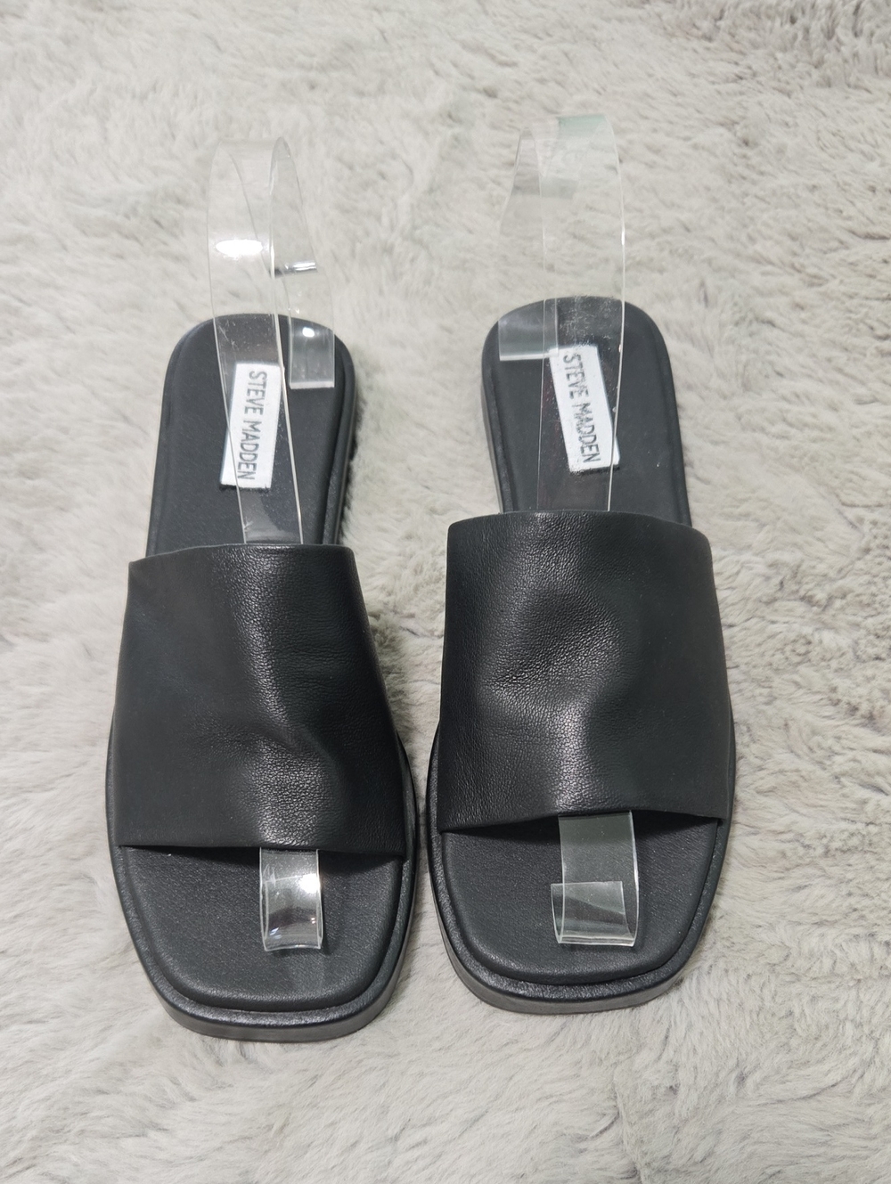 Steve Madden Black Soft Leather Slide Sandals Size 7.5